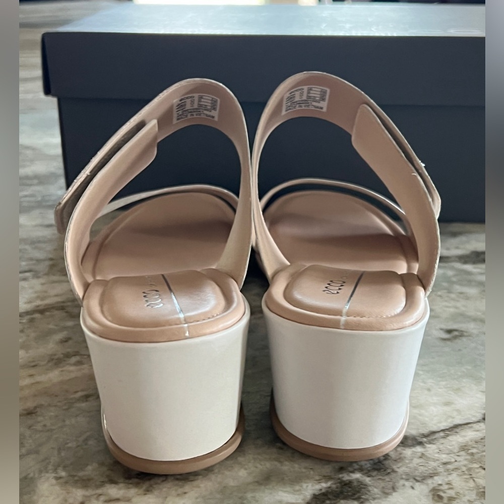 ECCO SHAPE 35 WEDGE Off White Leather Wedge Sandal Hook Loop Closure Slip on - Picture 6 of 9